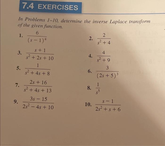 Solved 7.4 EXERCISES In Problems 1-10, Determine The Inverse | Chegg.com