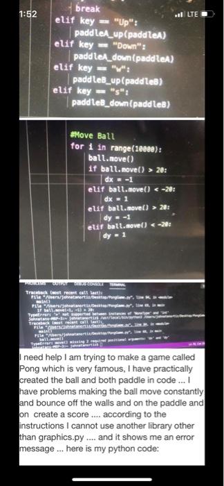 I need help I am trying to make a game called Pong | Chegg.com