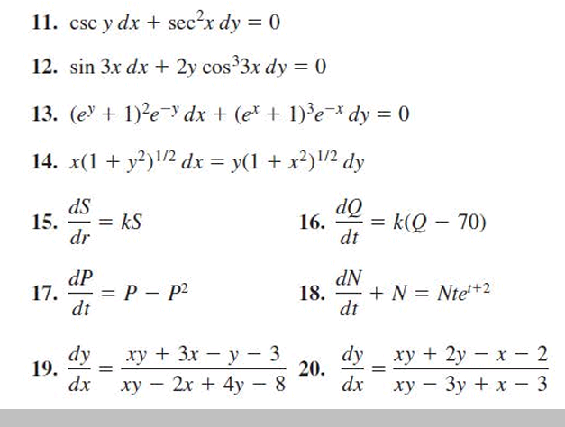 Solved 11. csc y dx + sec?x dy = 0) 12. sin 3x dx + 2y | Chegg.com