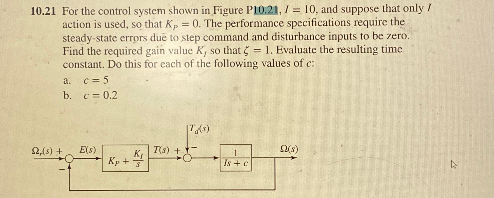 Solved 10.21 ﻿For the control system shown in Figure | Chegg.com