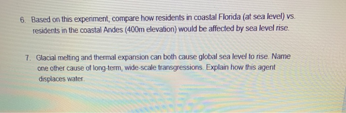 EXPERIMENT 2: DETERMINING SEA LEVEL RISE Data Sheet | Chegg.com