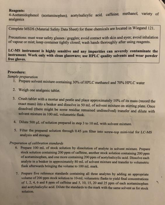 Solved calculate the volume of stock solution of caffein and