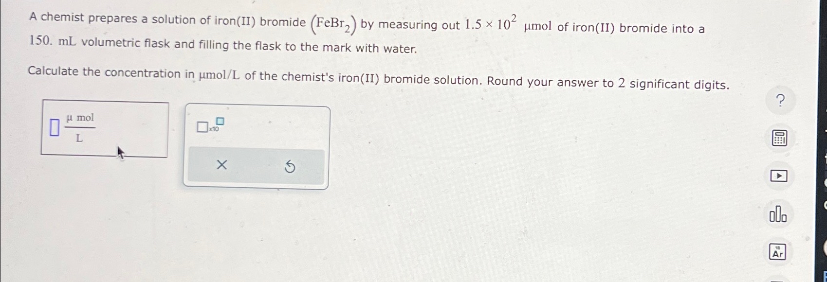 Solved A chemist prepares a solution of iron(II) ﻿bromide | Chegg.com