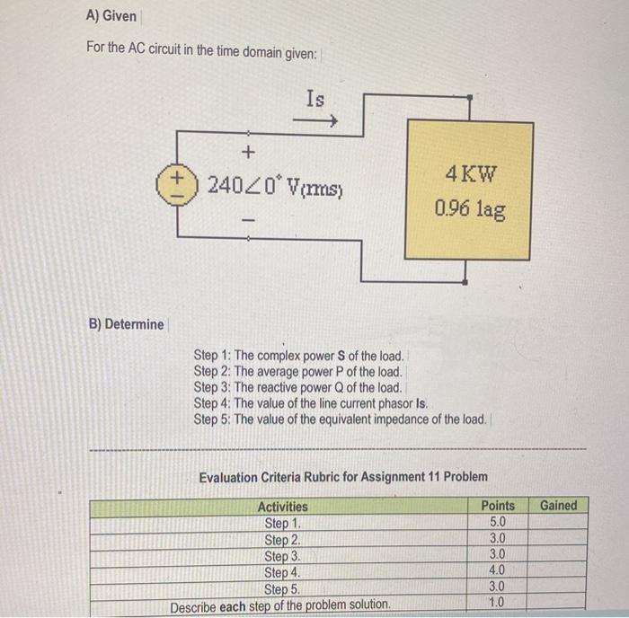 Solved A) Given For the AC circuit in the time domain given: | Chegg.com