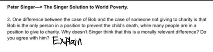 Solved Peter Singer-> The Singer Solution to World Poverty. | Chegg.com