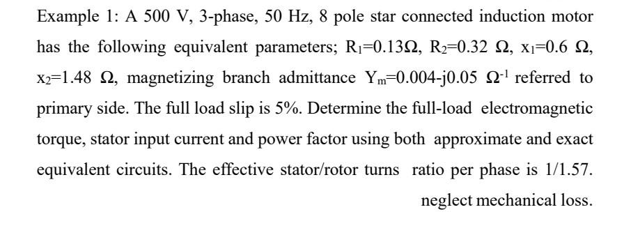 Solved Example 1 A 500 V 3 Phase 50 Hz 8 Pole Star 