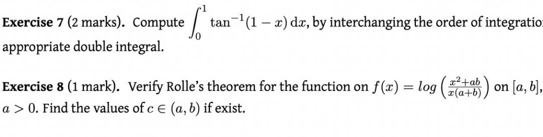 Solved Exercise 7 (2 marks). Compute | tan-(1 – 2 ) dx, by | Chegg.com