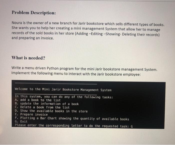 Solved Problem Description: Noura is the owner of a new | Chegg.com