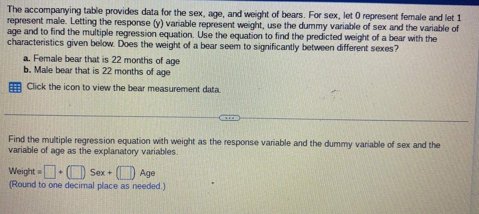 Solved The accompanying table provides data for the sex, | Chegg.com