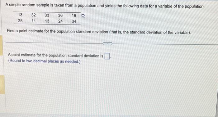 point estimate of population standard deviation formula