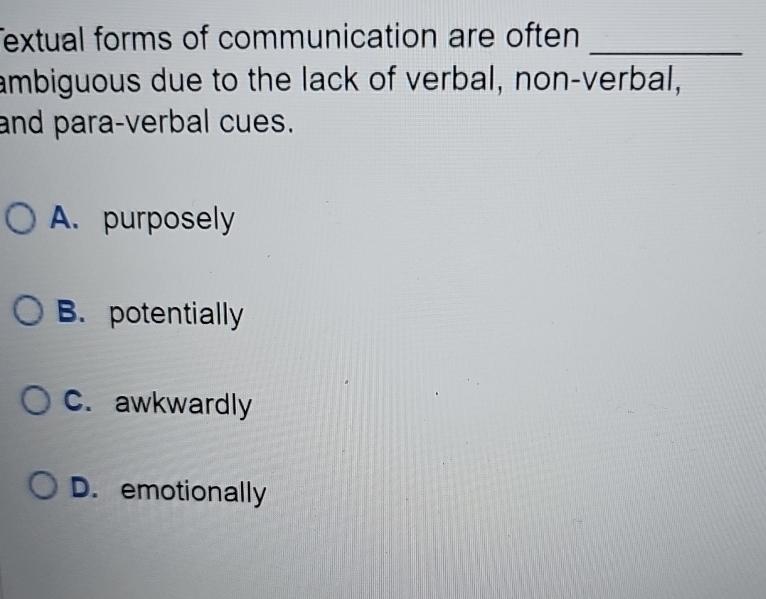 Solved extual forms of communication are often ambiguous due | Chegg.com