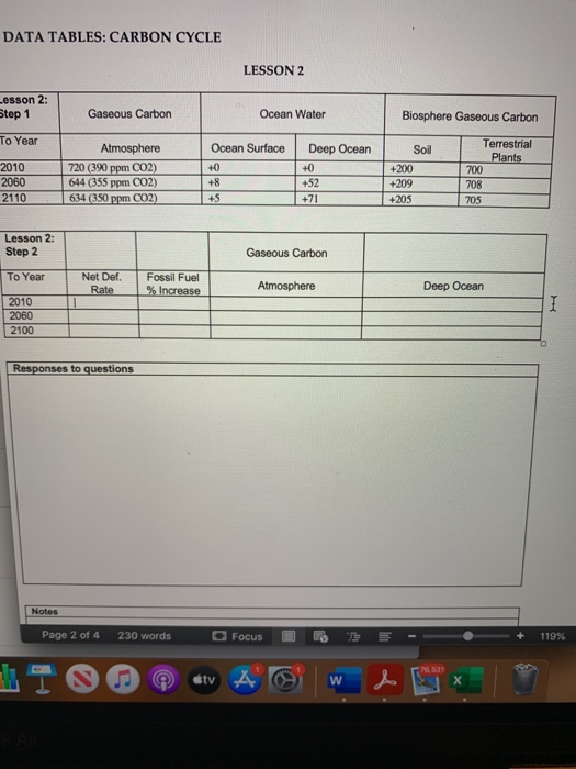 Solved PATA TABLES CARBON CYCLE LESSON 2 Lesson 2 Step 1