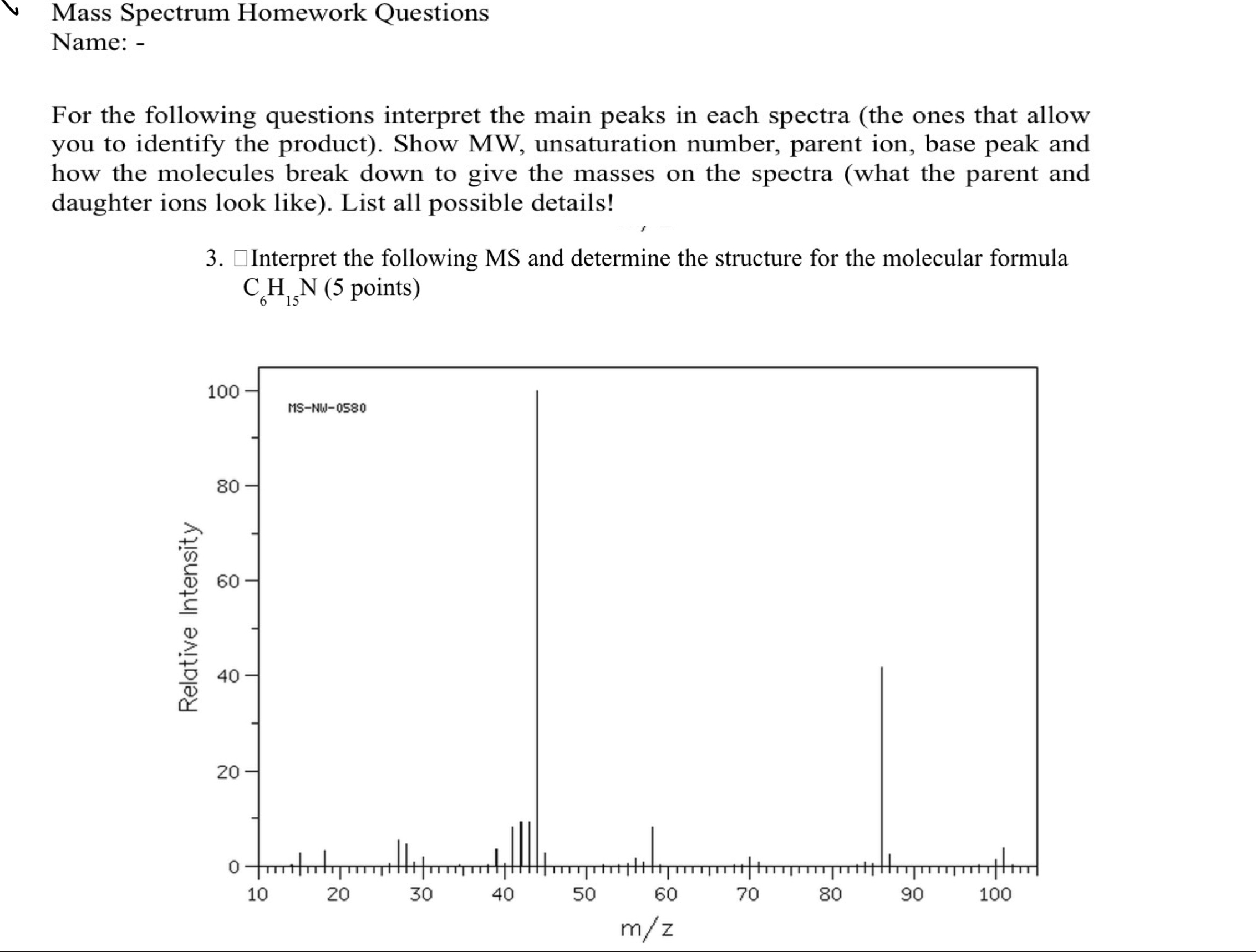 Solved Mass Spectrum Homework QuestionsName: -For the | Chegg.com