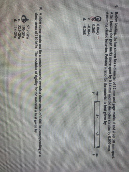 Solved 9. Before loading, the bar shown has a diameter of 12 | Chegg.com