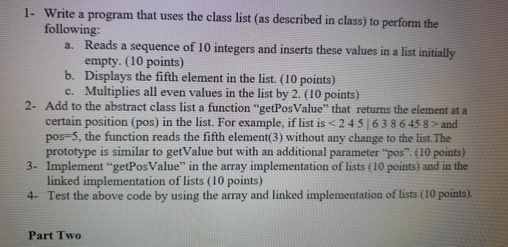 Solved 1. Write a program that uses the class list (as | Chegg.com