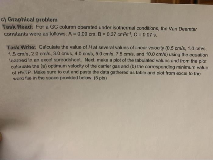 Solved c) Graphical problem Task Read: For a GC column | Chegg.com