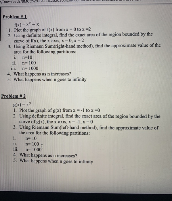 Solved /Downloads/BMCC Problem #1 f(x) = x2 – -X 1. Plot the | Chegg.com