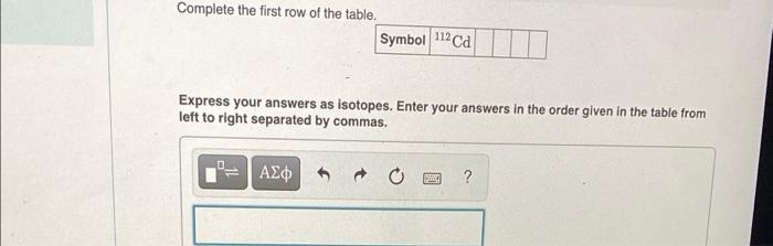 Solved Complete the first row of the table. Symbol 112 Ca Chegg