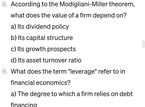 Solved According to the Modigliani-Miller theorem, what does | Chegg.com