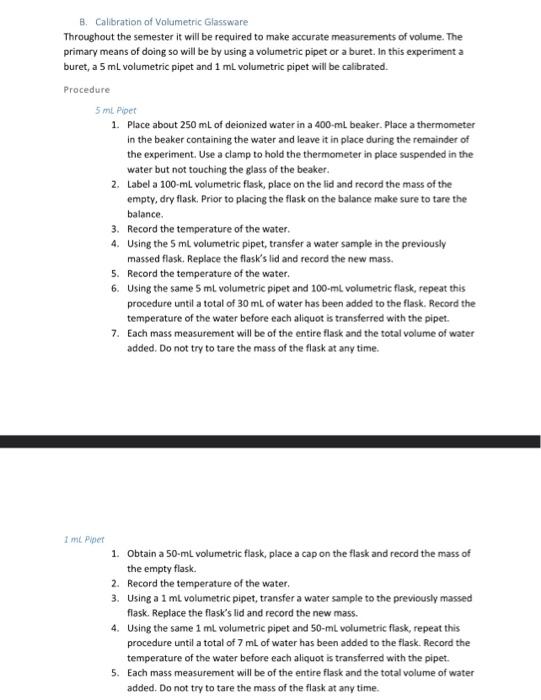 B. Calibration of Volumetric Glassware Throughout the