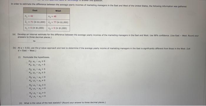 Solved In order to estimate the difference between the | Chegg.com