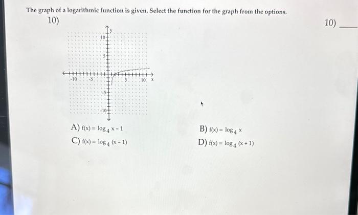 Solved The graph of a logarithmic function is given. Select | Chegg.com