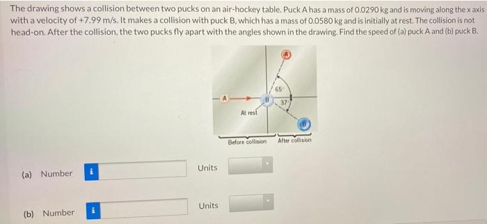 Solved The drawing shows a collision between two pucks on an | Chegg.com