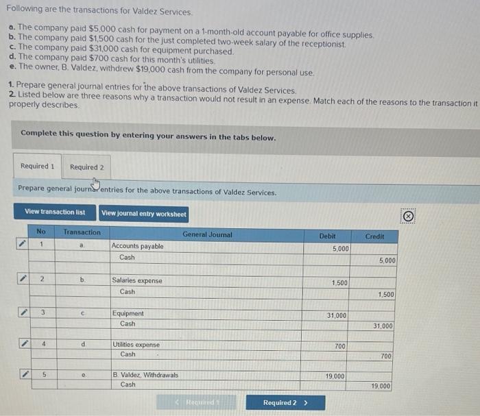 Solved Following Are The Transactions For Valdez Services. | Chegg.com