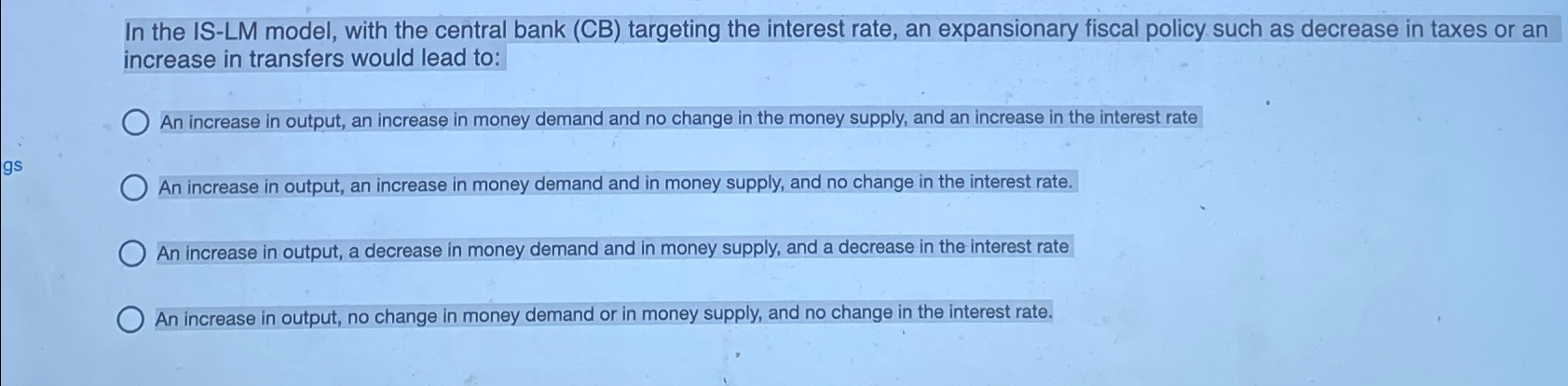 Solved In the IS-LM model, with the central bank (CB) | Chegg.com