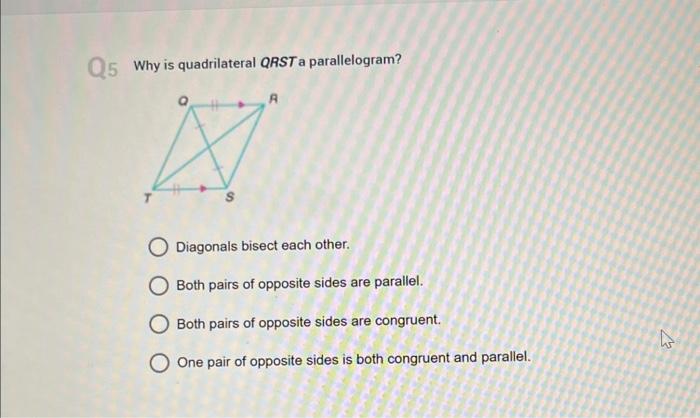 Solved Why Is Quadrilateral Qrst A Parallelogram Diagonals 0314