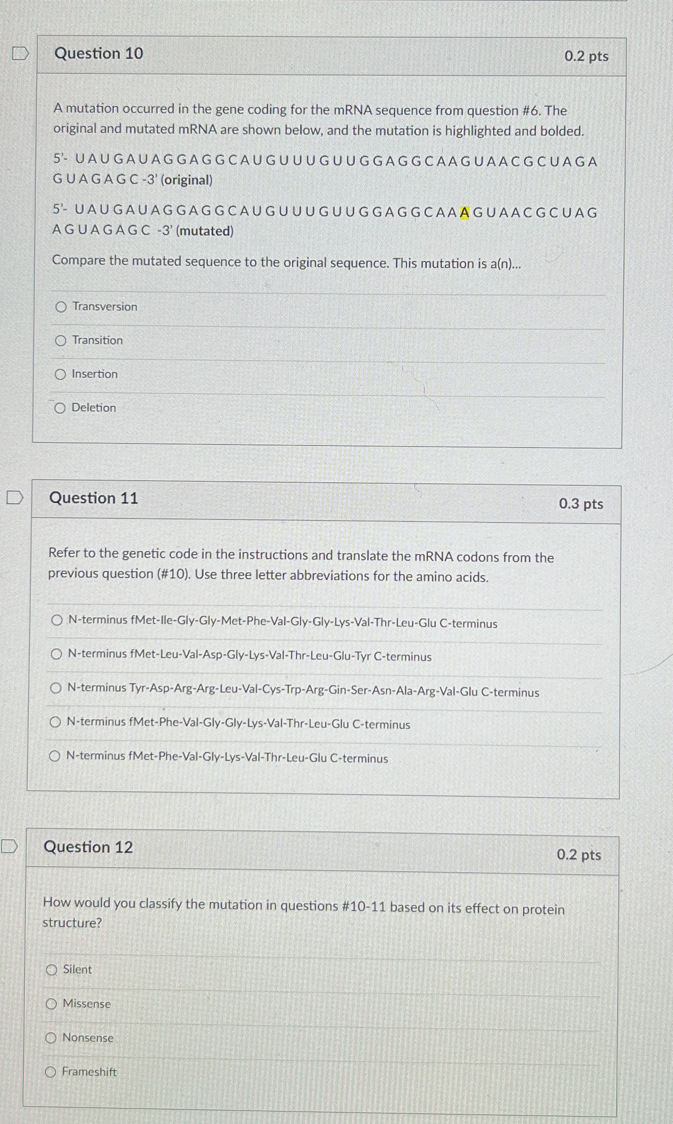 Solved Question 100.2 ﻿ptsA mutation occurred in the gene | Chegg.com