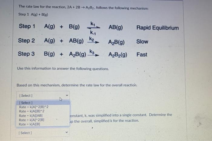 Solved The Rate Law For The Reaction, 2A + 2B AB2, Follows | Chegg.com