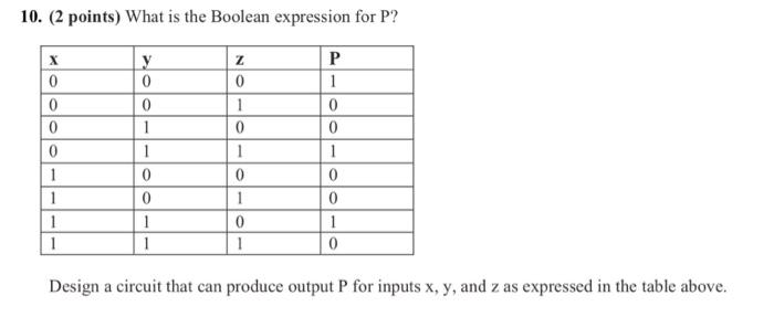 Solved 10. (2 points) What is the Boolean expression for P ? | Chegg.com