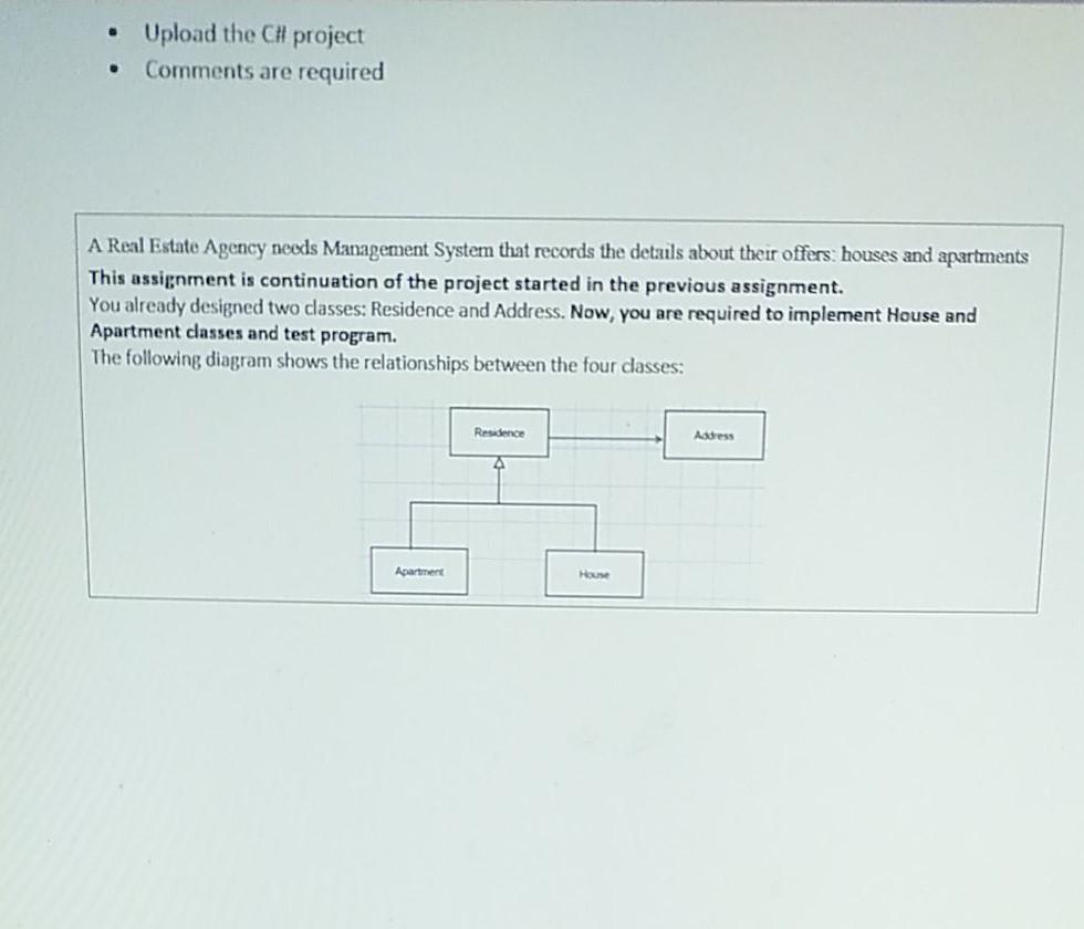 Upload the C# project Comments are required . A | Chegg.com