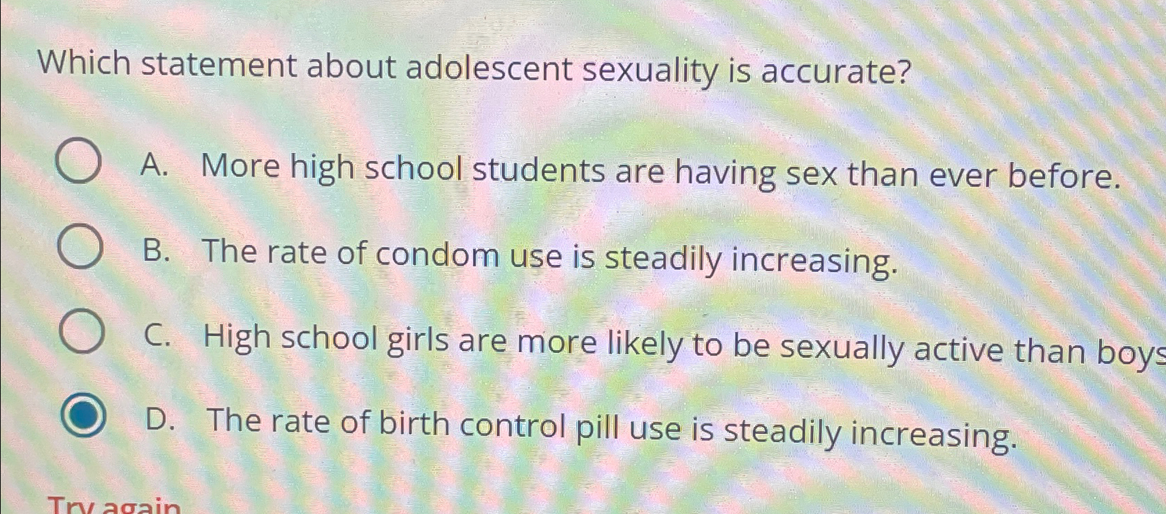 Solved Which statement about adolescent sexuality is | Chegg.com