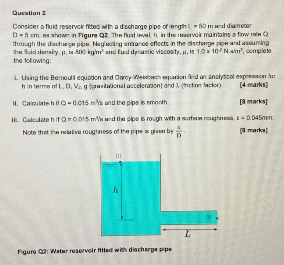 Solved Question 2 Consider a fluid reservoir fitted with a | Chegg.com