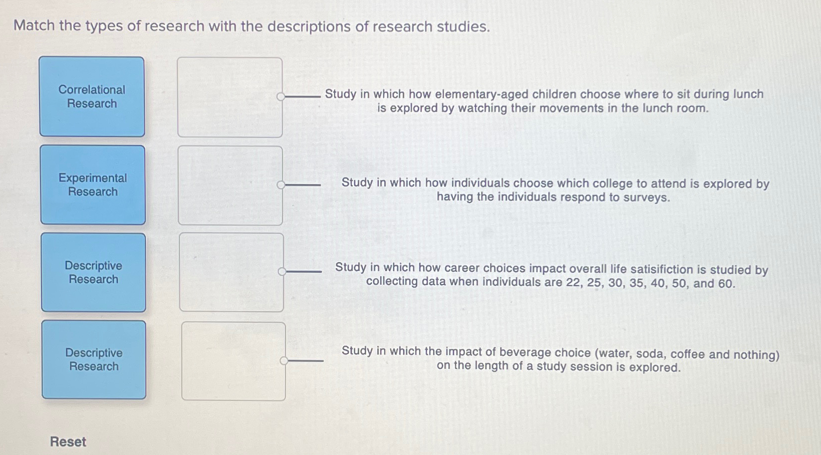 Solved Match The Types Of Research With The Descriptions Of | Chegg.com