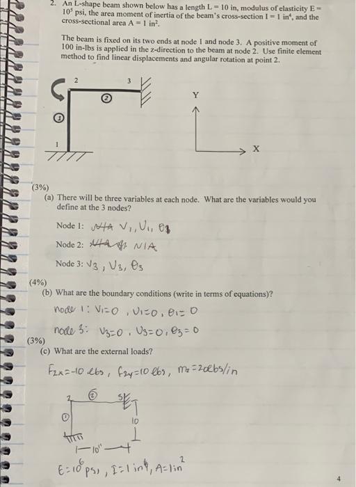 Solved 2. An L-shape beam shown below has a length L - 10 | Chegg.com