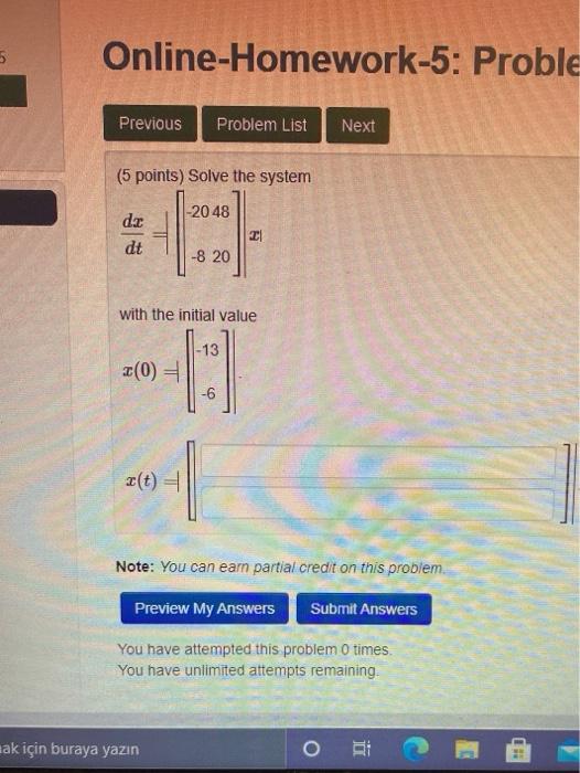 Solved 5 Online-Homework-5: Proble Previous Problem List | Chegg.com