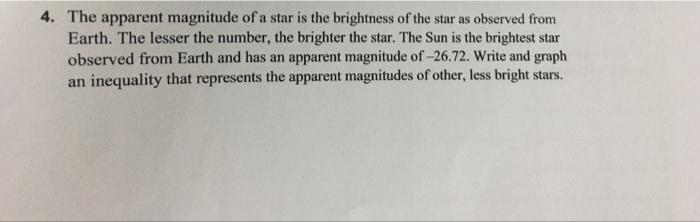 Solved 4. The apparent magnitude of a star is the brightness | Chegg.com