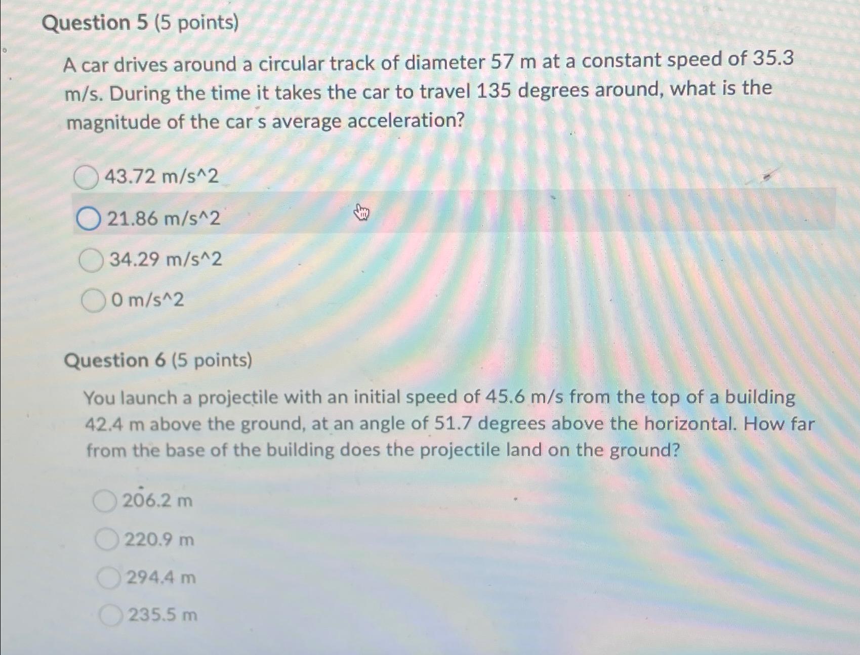 Solved Question 5 (5 ﻿points)A car drives around a circular | Chegg.com