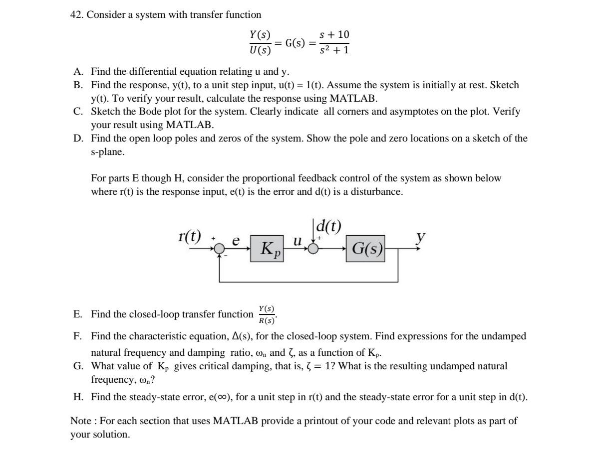 42. Consider a system with transfer function | Chegg.com