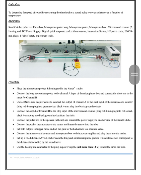 Solved Objective: To determine the speed of sound by | Chegg.com