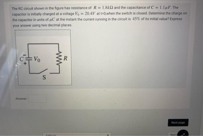 Solved The RC circuit shown in the figure has resistance of | Chegg.com