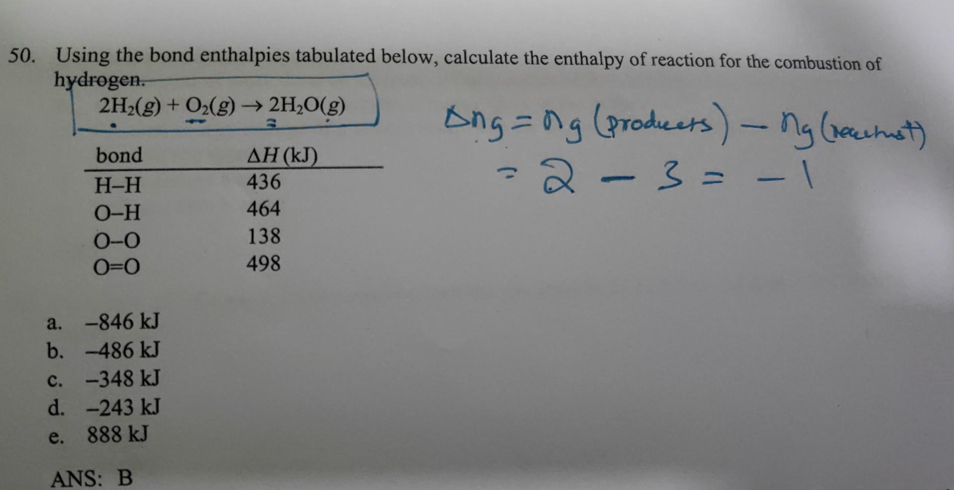 Solved 50. Using The Bond Enthalpies Tabulated Below, | Chegg.com