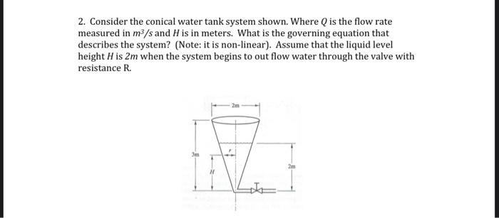 Solved 2. Consider the conical water tank system shown. | Chegg.com