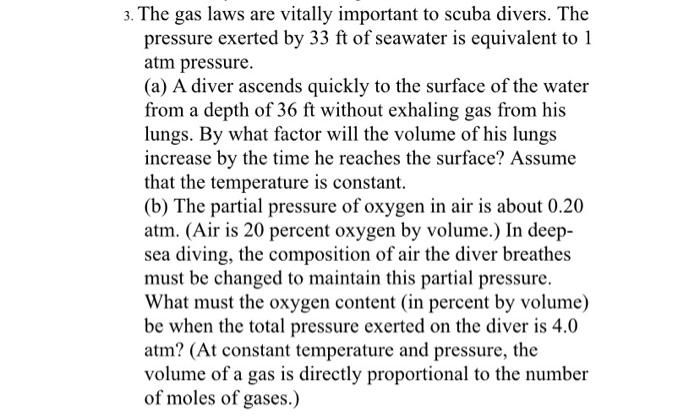 Solved 3. The Gas Laws Are Vitally Important To Scuba | Chegg.com