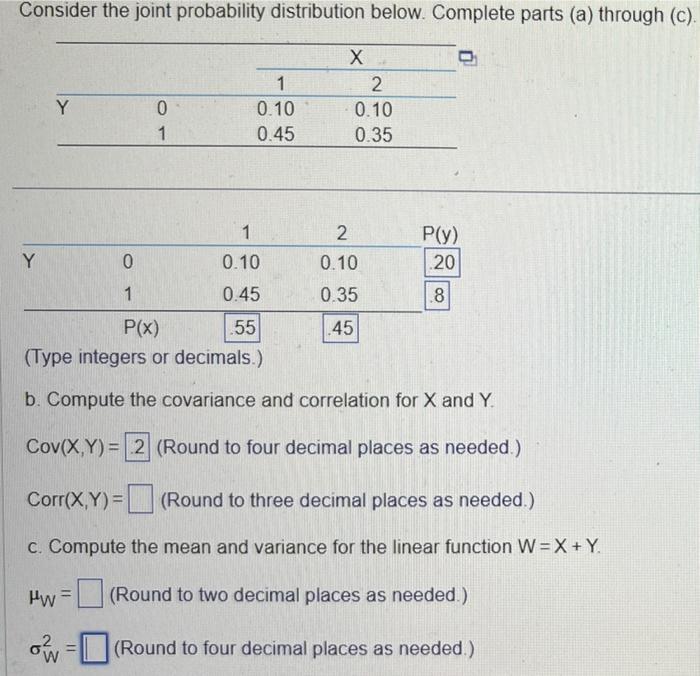 Solved Consider the joint probability distribution below. | Chegg.com