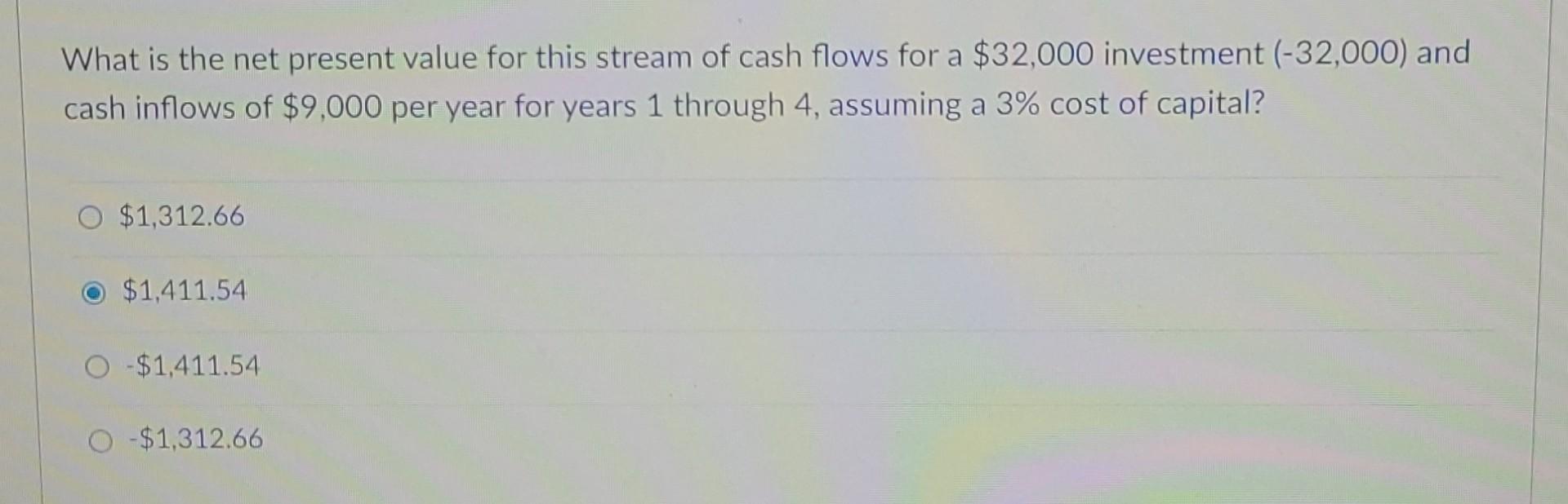 Solved What is the net present value for this stream of cash | Chegg.com