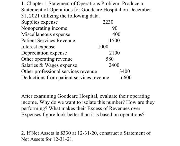 Solved 1. Chapter 1 Statement of Operations Problem: Produce | Chegg.com